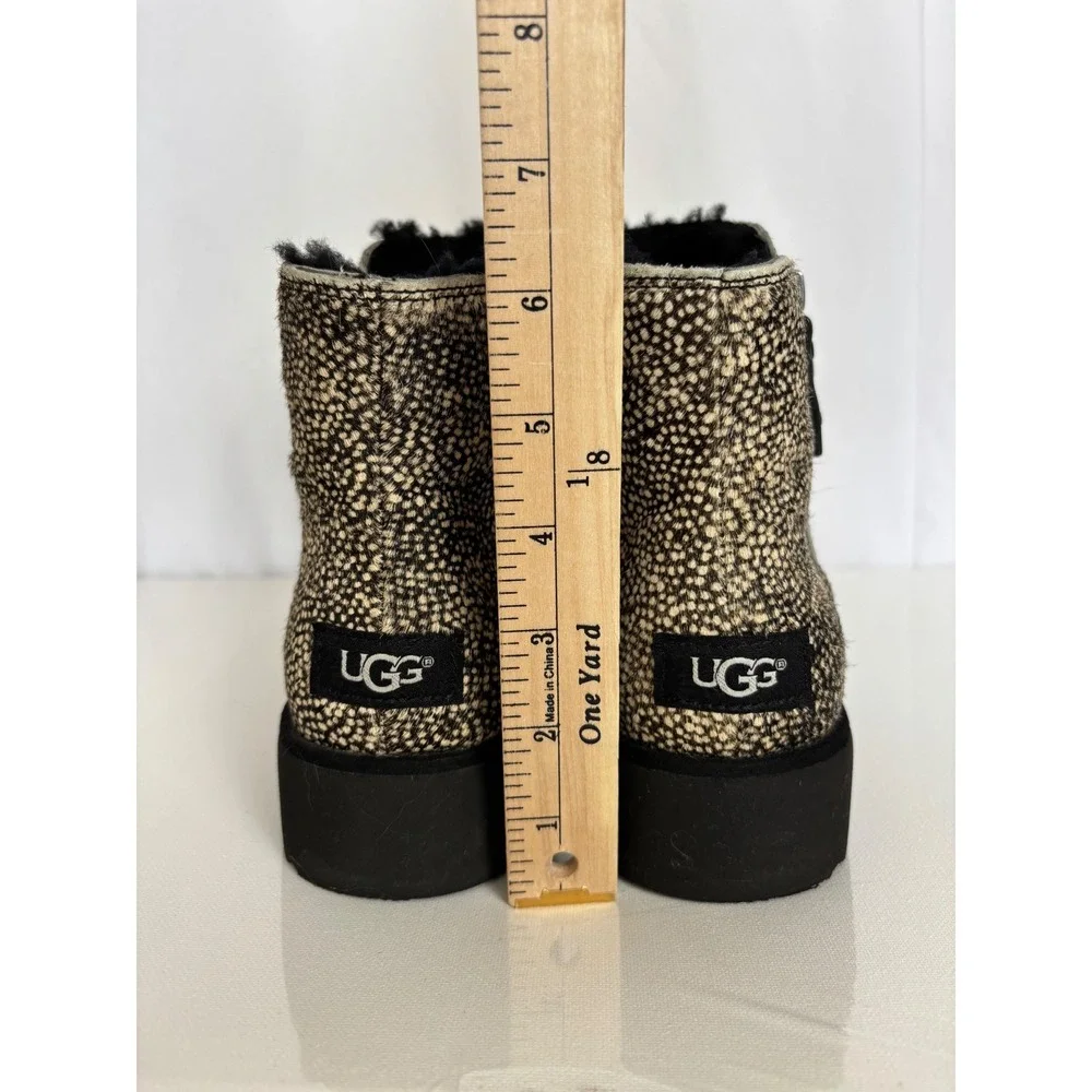 UGG Womens Shala‎ Boots Size 9 Exotic Cream Black Calf Hair Zip Bootie Platform